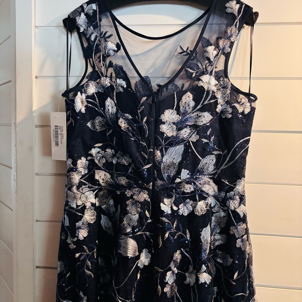 Teri Jon Navy Maxi Dress with Silver Floral Embroidery - Picture 13 of 14